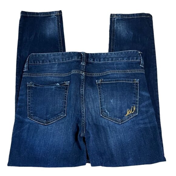 Express Modern Boyfriend Relaxed Fit Low Rise Jeans Size 0 Dark Wash Distressed - Picture 7 of 9